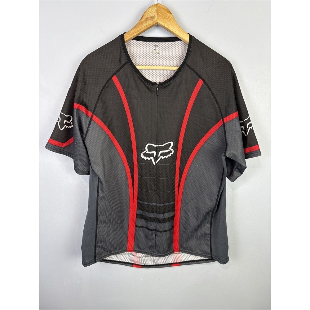 Fox Racing Jersey Mens XXL Red Black Cycling 3/4 Zip Short Sleeve Y2K